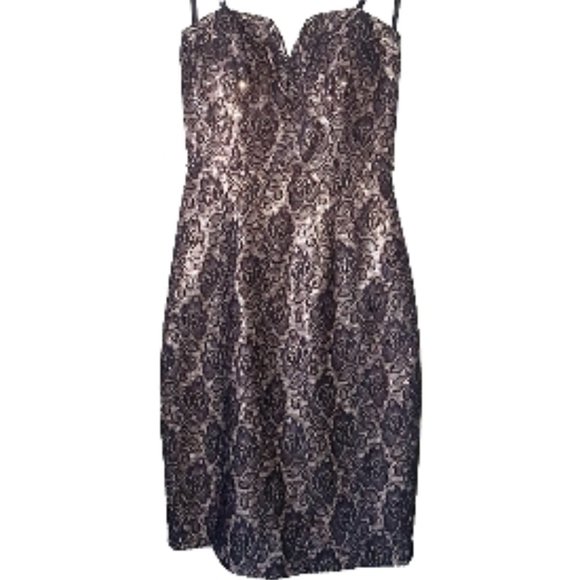 Special Occasion Gold Sequin all over Lace Strapless Dress for Women - Picture 1 of 3